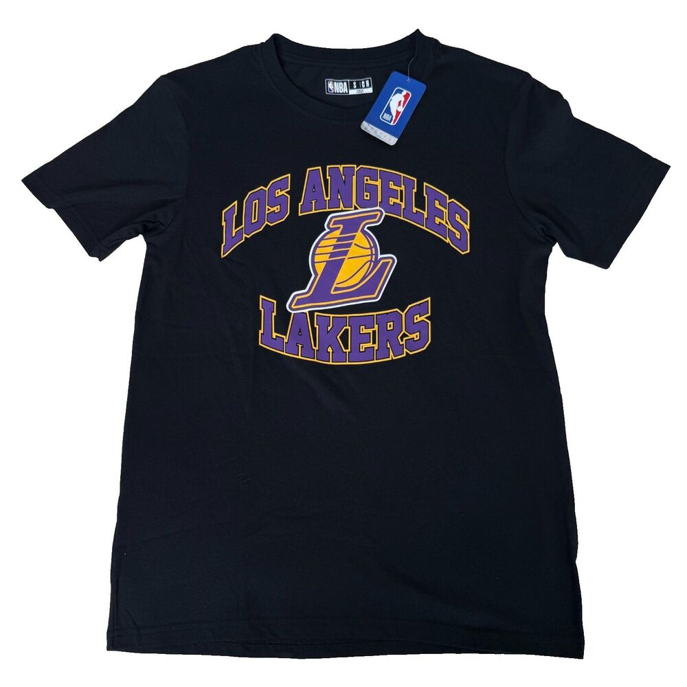 Los Angeles Lakers NBA T-Shirt Men’s S Black Purple Gold Logo Graphic Tee NEW
